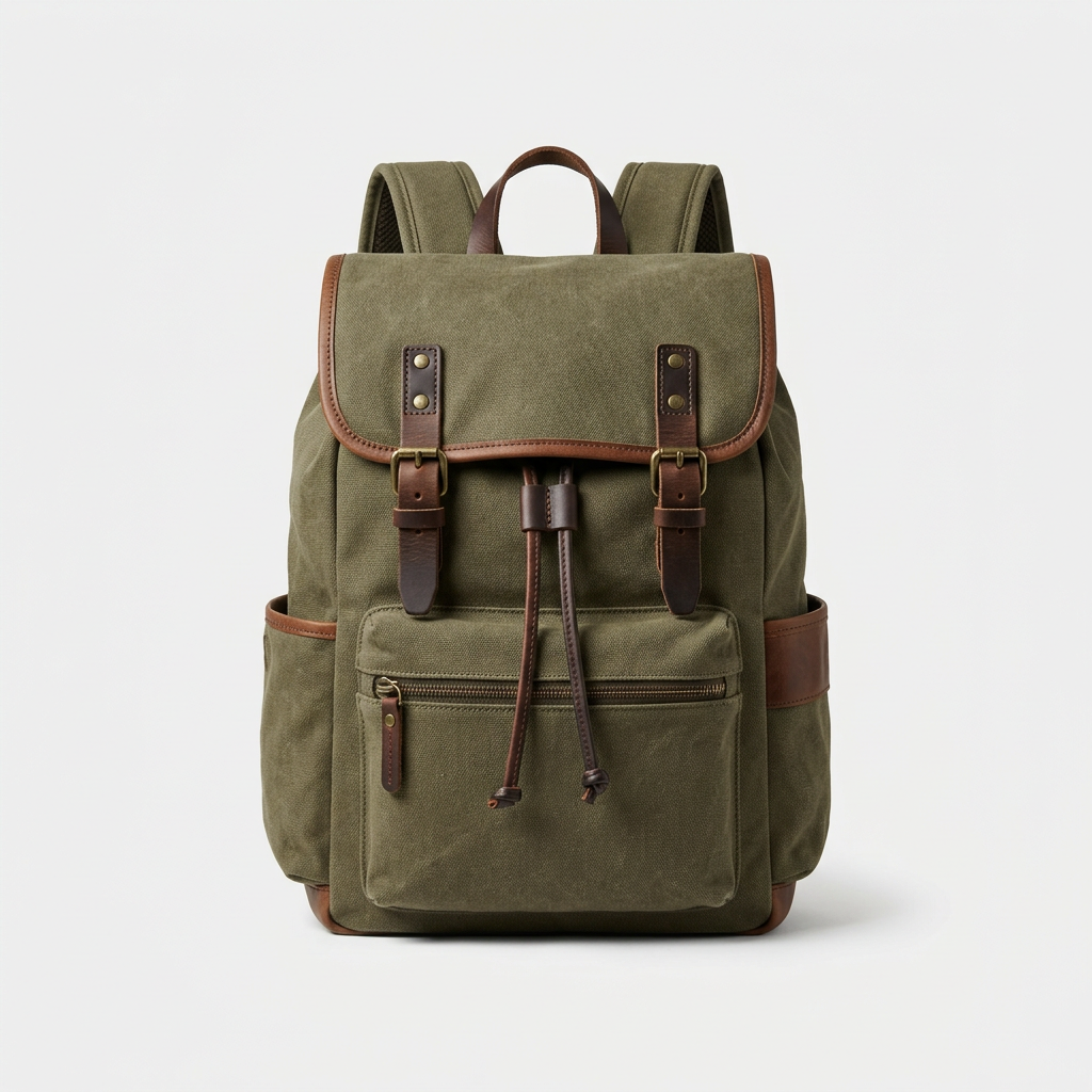 Sample deal: an olive canvas and leather backpack